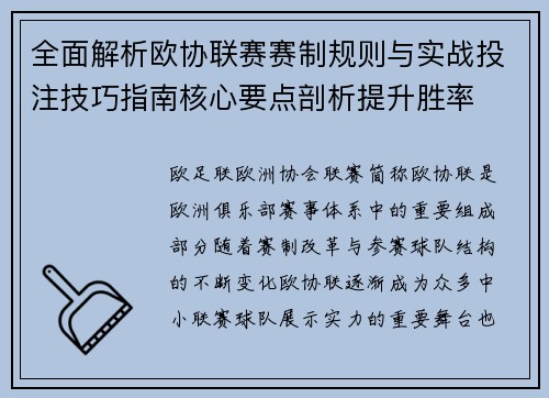 全面解析欧协联赛赛制规则与实战投注技巧指南核心要点剖析提升胜率